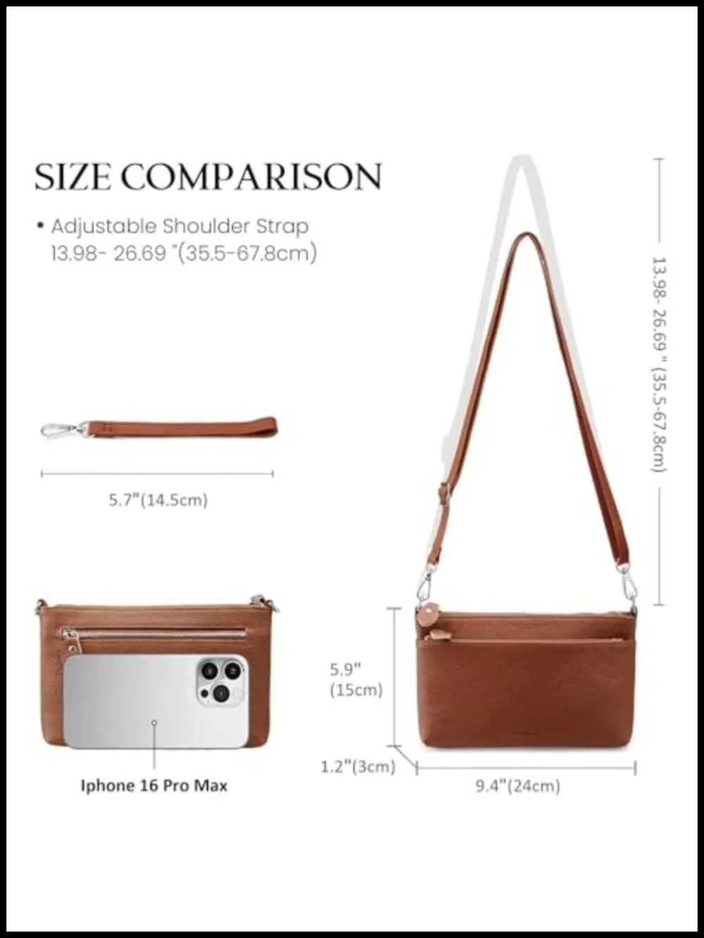 Genuine Leather RFID Blocking Crossbody Wristlet Clutch Purse